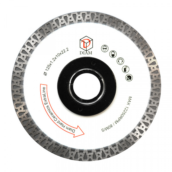 Круг отрезной алмазный 1A1R Hard Ceramics Extra Line 125x1,2x10x22,2 (Керамогранит) (тонкий) DIAM